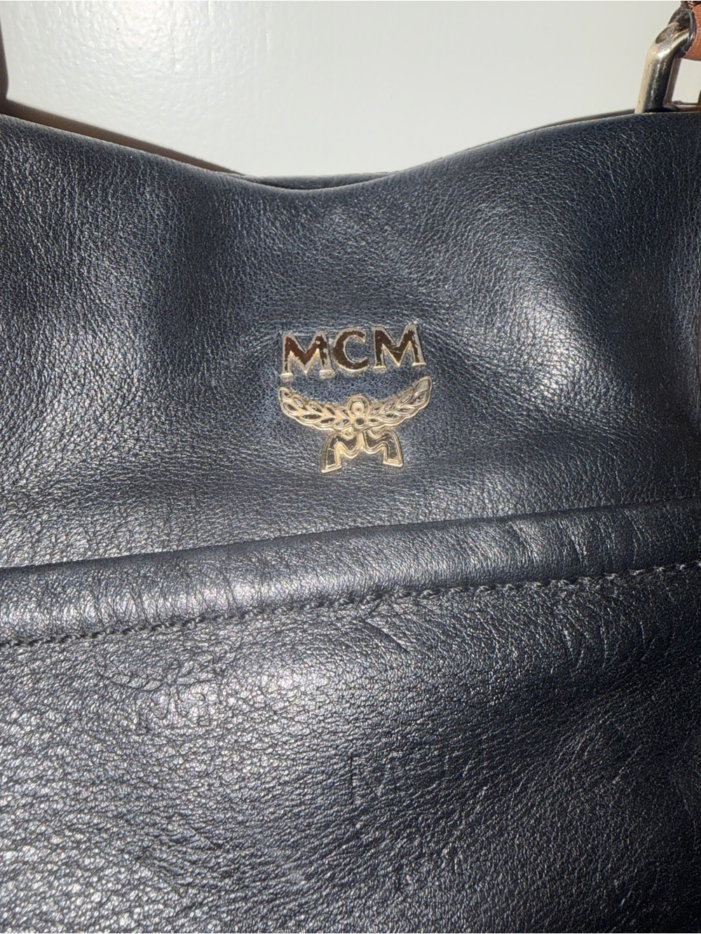 MCM Black Leather Tote with Brown Handles and Strap - Picture 3 of 17